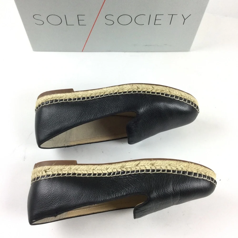 SOLE SOCIETY Sammah Leather Espadrille Slip-On Loafer Black Sz 8.5